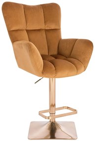 LuxuryForm DESIGN Barové kreslo AURORA VELUR na zlatej hranatej podstave - hnedé