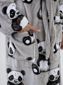 Mikroplyšový župan Ema - Panda veľkosť M