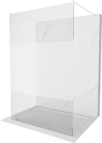 Mexen Kioto, priechodná sprchová zástena 110 x 200 cm, 8mm sklo číre/námraza, 2x biela stabilizačná rozpera, 800-110-002-20-35