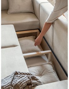 Béžová menčestrová rozkladacia rohová pohovka (ľavý roh) Lazy Lukka – Miuform