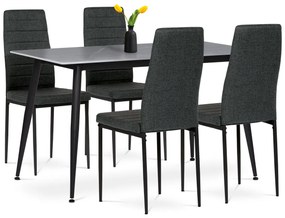 Autronic - Jídelní set 1+4, stůl 130x70, deska slinutý kámen v imitaci šedého matného mramoru, židle zelená látka, černý lak - ASE-1003 BK2 AKCE