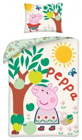 Bavlnené posteľné obliečky Prasiatko Peppa a jablká - 100% bavlna - 70 x 90 cm + 140 x 200 cm