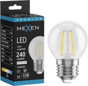 Mexen Vintis, LED filamentová žiarovka E27, G45, 2 W, neutrálna biela 4000K, číra, L156-E27-0240-00