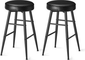 Sada 2 ks barových stoličiek, syntetická koža s prešívaním, čierne