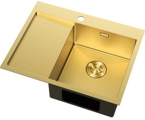 Mexen Exar, 1-komorový nerezový drez s odkvapkávačom, pravý, 620 x 480 mm, brúsená zlatá, vzor voština, 6432621005P-55HC