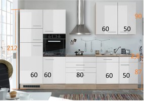 Sconto Kuchynská linka LAUREL 310 cm, biela/dub sonoma