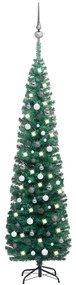 Úzky vianočný stromček s LED a sadou gulí zelený 240 cm 3077902
