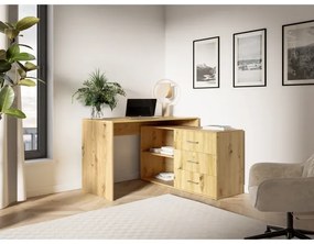 Písací stôl so zásuvkami a univerzálnym rohom P/L JULES dub artisan