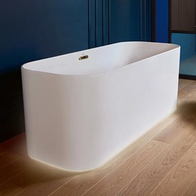 VILLEROY &amp; BOCH Finion voľne stojaca vaňa z materiálu Quaryl (bez spoja medzi panelom a vaňou), odtok v strede, 1700 x 700 x 633 mm, s prítokom, funkcia Emotion, Gold, Stone White, UBQ177FIN7N300V3RW