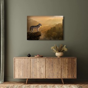 Obraz vlka na skale (90x60 cm)