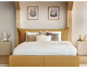 Žltá čalúnená dvojlôžková posteľ s úložným priestorom a roštom 180x200 cm Jade – Bobochic Paris