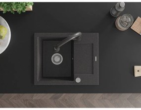Mexen Enzo, 1-komorový granitový drez 576x465x174 mm a drezová batéria Elia, čierna škvrnitá, 6506-76-670101-76
