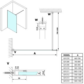 Gelco, VARIO CHROME jednodielna sprchová zástena na inštaláciu k stene, číre sklo, 1300 mm, GX1213GX1010