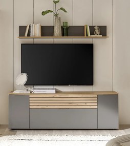 Obývacia stena Milan, dub artisan/sivá, s osvetlením