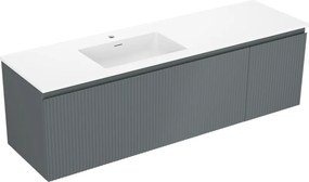 Mexen Rivel, kúpeľňová skrinka 160 cm s umývadlom Otis vľavo, 1S, 1D, drážkovaná, grafitová matná/biela matná, 91A23-16047-3-BBFF66-W18L01