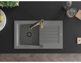 Mexen Pablo, 1-komorový granitový drez 752x436x161 mm a drezová batéria Aster, šedá, 6510-71-73450-57-B
