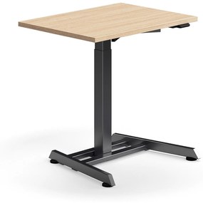 Výškovo nastaviteľný stôl QBUS, s centrálnou nohou, 800x600 mm, čierny rám, dub