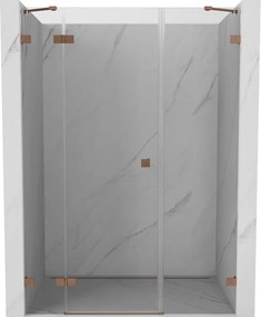 Mexen Lunar, ľavé otočné sprchové dvere 155 cm, 8mm číre sklo, medený matný profil, 834S-155-050-65-00-L
