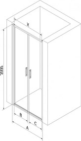 Mexen Exo, dvojkrídlové sprchové dvere 80x200 cm, 6mm číre sklo, čierny profil, 814-080-000-70-00