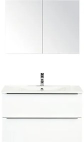 Kúpeľňový nábytkový set Pulse 90 cm s keramickým umývadlom biela lesklá a zrkadlovou skrinkou