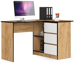 Rohový písací stôl B16 124 cm dub craft zlatý/biely pravý