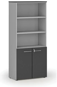 Kombinovaná kancelárska skriňa PRIMO GRAY, dvere na 2 poschodia, 800 x 420 x 1781 mm, sivá/grafit