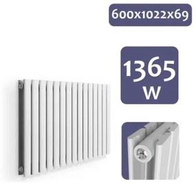 Horizontálny radiátor, stredové pripojenie, 600 x 1022 mm