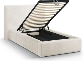 Krémovobiela čalúnená jednolôžková posteľ s úložným priestorom s roštom 90x200 cm Amy – Micadoni