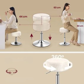 Výškovo nastaviteľná stolička AURA k toaletnému stolíku, Ø35cm, krémová Vasagle