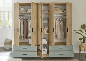 Šatníková skriňa so zrkadlom Savina 225 cm, dub artisan/šalviová