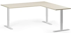 Výškovo nastaviteľný stôl, 180x180 cm, 3 motory, L/P, biela podnož, breza