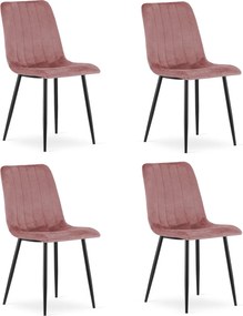 Ružová zamatová stolička LAVA s čiernymi nohami