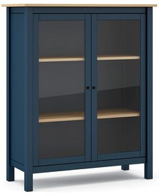 Tmavomodrá/prírodná vitrína z borovicového dreva 90x110 cm Misti - Marckeric