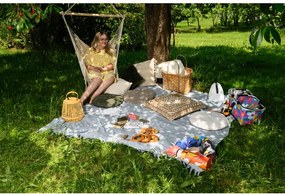 Béžové závesné kreslo PALAK s bielym stojanom