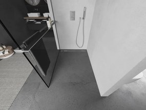 Mexen Kioto+ L, sprchová zástena Walk-In s poličkou a vešiakom 70 x 200 cm, 8mm číre sklo čierny vzor, chrómový profil, 800-070-123-01-70