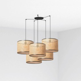Závesné svietidlo Faro Mambo čierna/ratan, 5xE27, priemer 450 mm