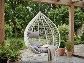 Biele závesné kreslo KOKON bez stojanu, svetlý vankúš