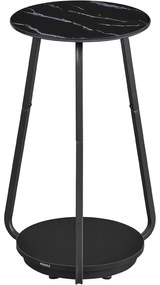 Okrúhly príručný stolík, so sklenenou doskou a poličkou z drevotriesky, mramorová čierna