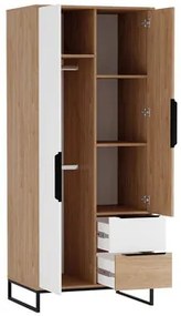Šatníková skriňa so zásuvkami Irawadi SZ2D2SZ IA10, Farby: hikora/hikora + biela matná