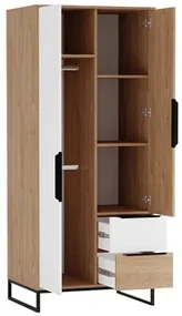 Šatníková skriňa so zásuvkami Irawadi SZ2D2SZ IA10, Farby: hikora/hikora + biela matná