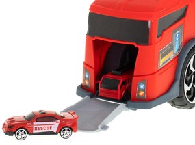 KIK Transportér TIR 2v1 parkovacia garáž hasiči + 3 autá červená