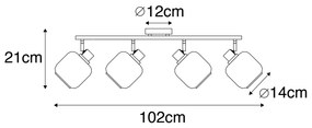 Stropné bodové svetlo čierne so zlatom s dymovým sklom 4-svetlo - Zuzanna