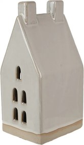 Béžová dekorácia porcelánový domček s Led svetielkami Christmas House M - 8*6*15 cm