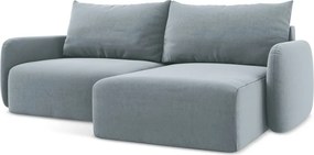 Modrá zamatová rozkladacia/s úložným priestorom rohová pohovka (pravý roh/s leňoškou) Kalena – Makamii