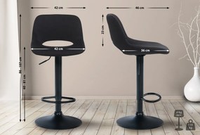 2x Barová stolička Camden - zamat, čierny rám - Čierna
