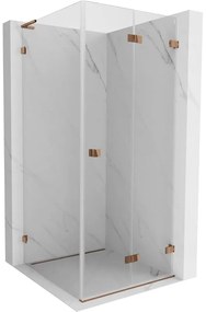 Mexen Lunar-F L, 1-krídlový sprchový kút so skladacími dverami, pravý, 90 x 90 cm, 8mm číre sklo, ružové zlato profil, 836L-090-090-60-00-P