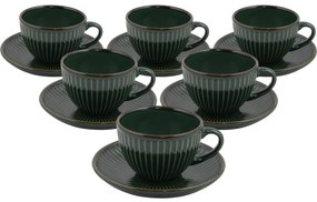 Súprava 6 keramických šálok s podšálkami Linea 210 ml, zelená