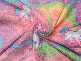 Svietiaca deka mikroflanel UNICORN 150x200 cm ružová
