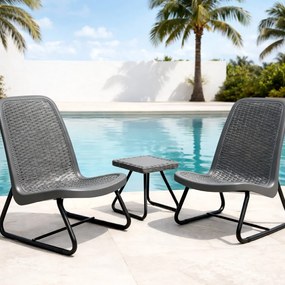 Balkónový záhradný nábytok sivý – set 2 kreslá + stolík