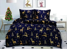 Obliečky mikroplyš GOLDEN DEER tmavomodré Rozmer obliečky: 2 ks 70 x 90 cm | 200 x 220 cm